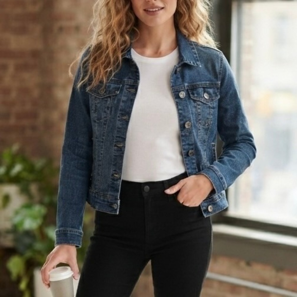 Nine West Jeans Denim Medium Wash Trucker Jacket Small Boho